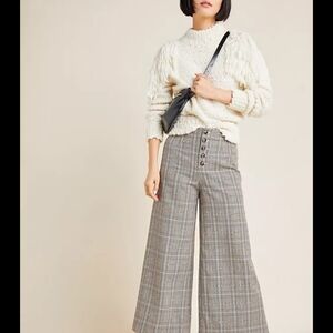 Anthropologie Gray Plaid Wide-Leg Pants